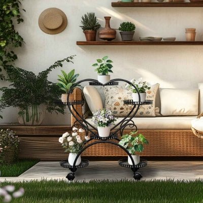 porte plante verdeco forme coeur noir six pots de fleurs dans salon