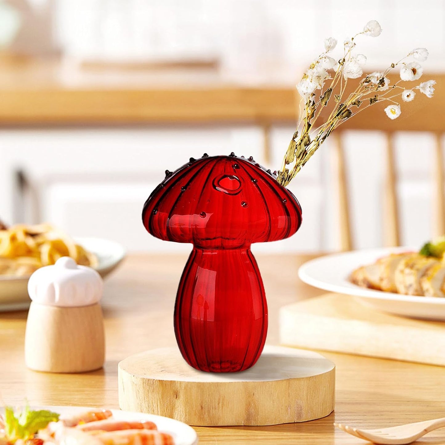 Vase en Verre - NordicMushroomVase™ - Rouge - Suspension florale chic