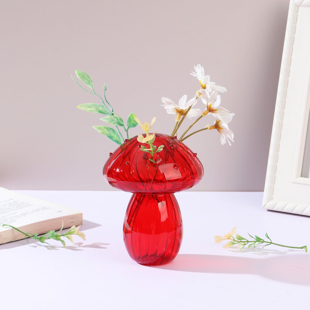 Vase en Verre - NordicMushroomVase™ - Rouge - Suspension florale chic