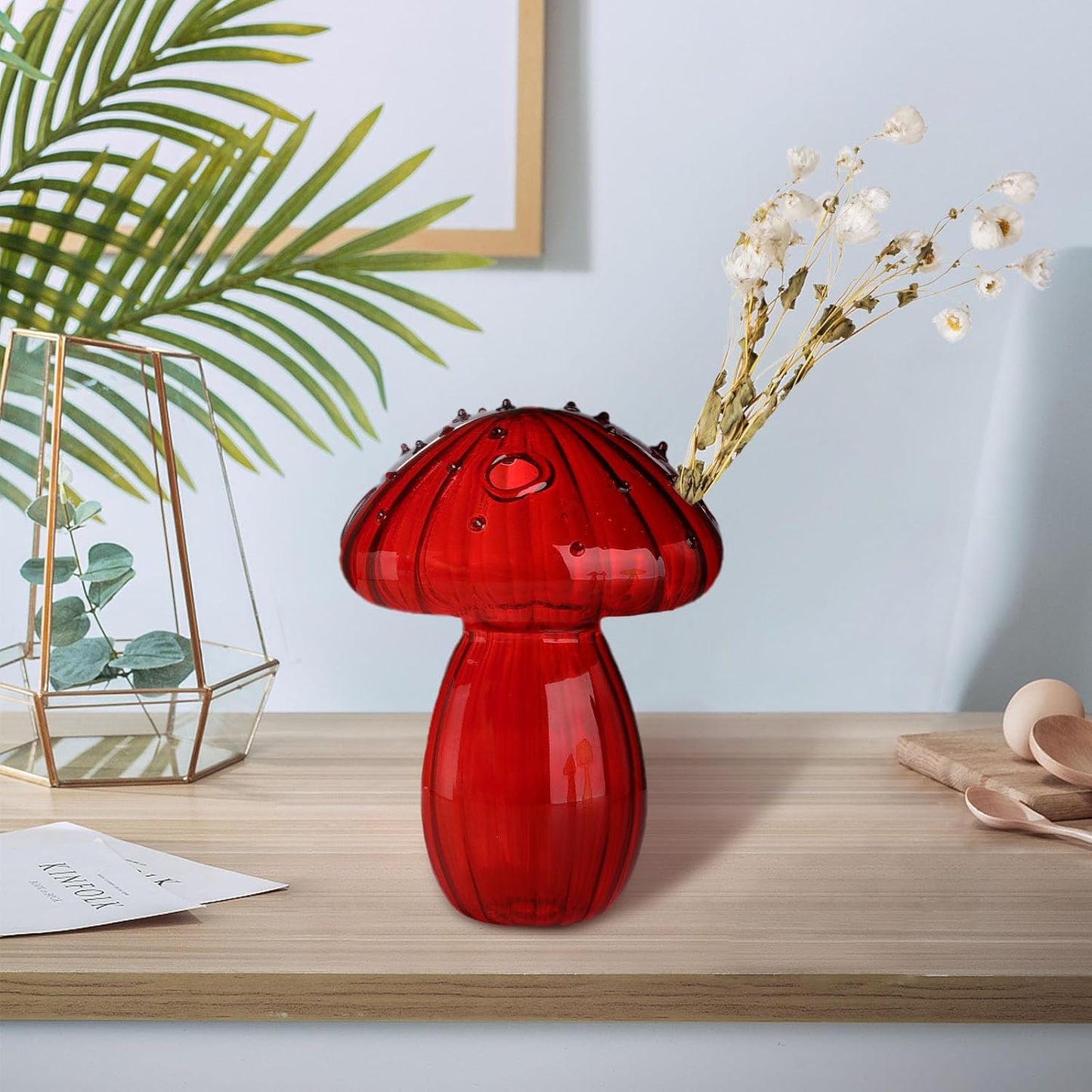 Vase en Verre - NordicMushroomVase™ - Rouge - Suspension florale chic