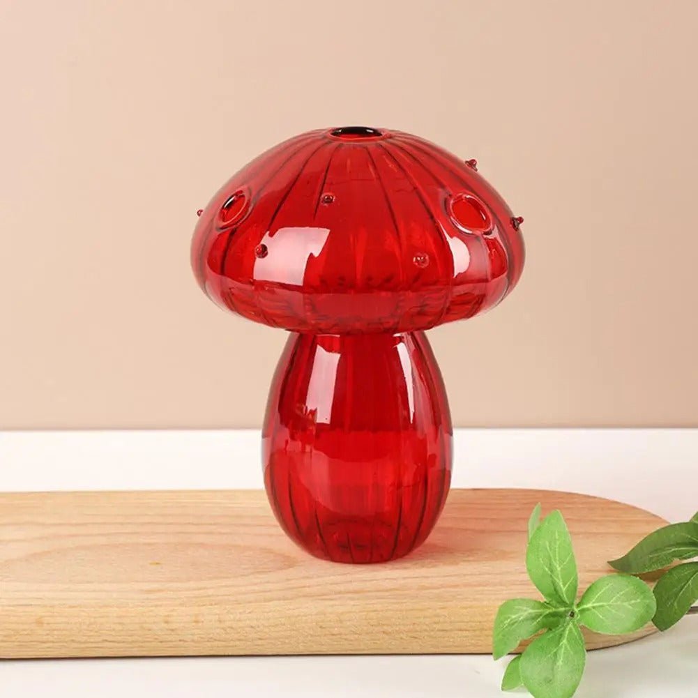 Vase en Verre - NordicMushroomVase™ - Rouge - Suspension florale chic