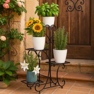 porte plante colonne botanica noir extérieur avec aromatiques