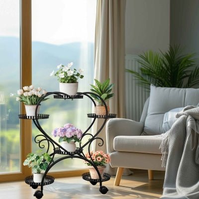 porte plante verdeco forme coeur noir six plateaux