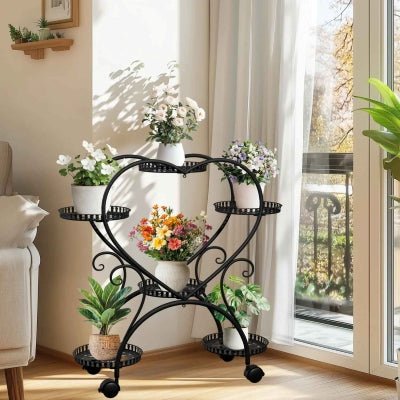porte plante verdeco forme coeur fer noir six plateaux