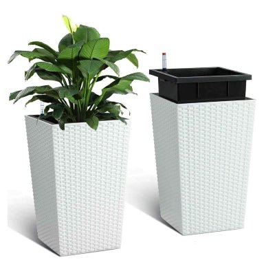pot de fleur auto arrosant set double en blanc