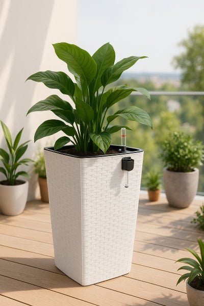 pot de fleur auto arrosant imitation tressage rotin