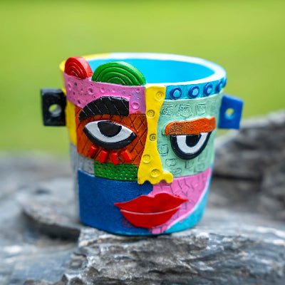 pot de fleur colorart multicolore visage extérieur