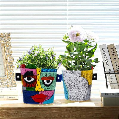 pot de fleur colorart visage recto verso sur meuble