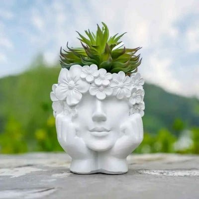 pot de fleur diadem blanc visage couronnée de fleurs
